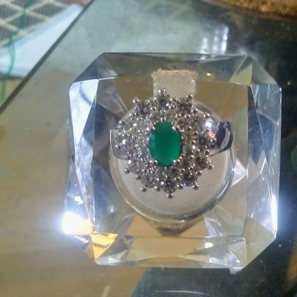 Solid 925 sterling silver white topaz and emerald